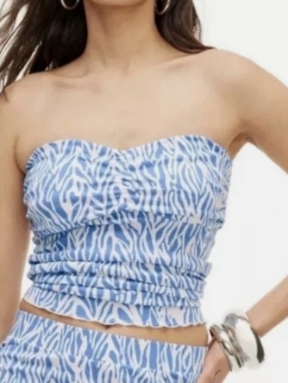Diane Von Furstenberg X Target Blue Zebra Print Cami Top Sz L Ruched Bust Y2K